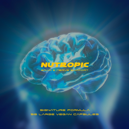 Herbase Nutropic – Brain and Nerve Support Herbal Formula poster highlighting cognitive and nerve support benefits