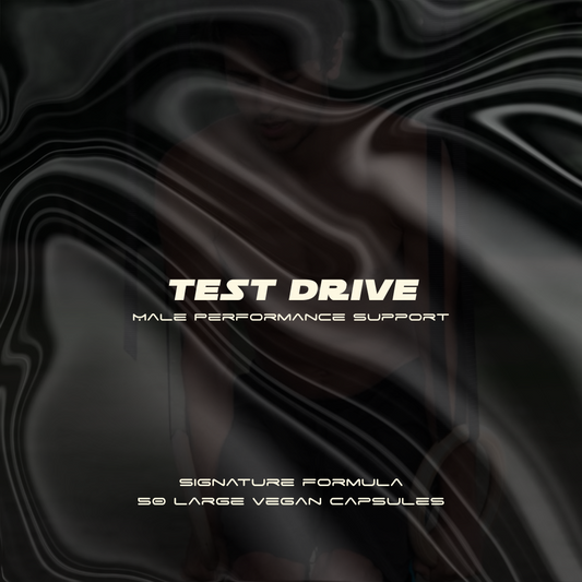 Herbase Test Drive – Men's Health and Performance Formula promotional poster featuring product name and branding